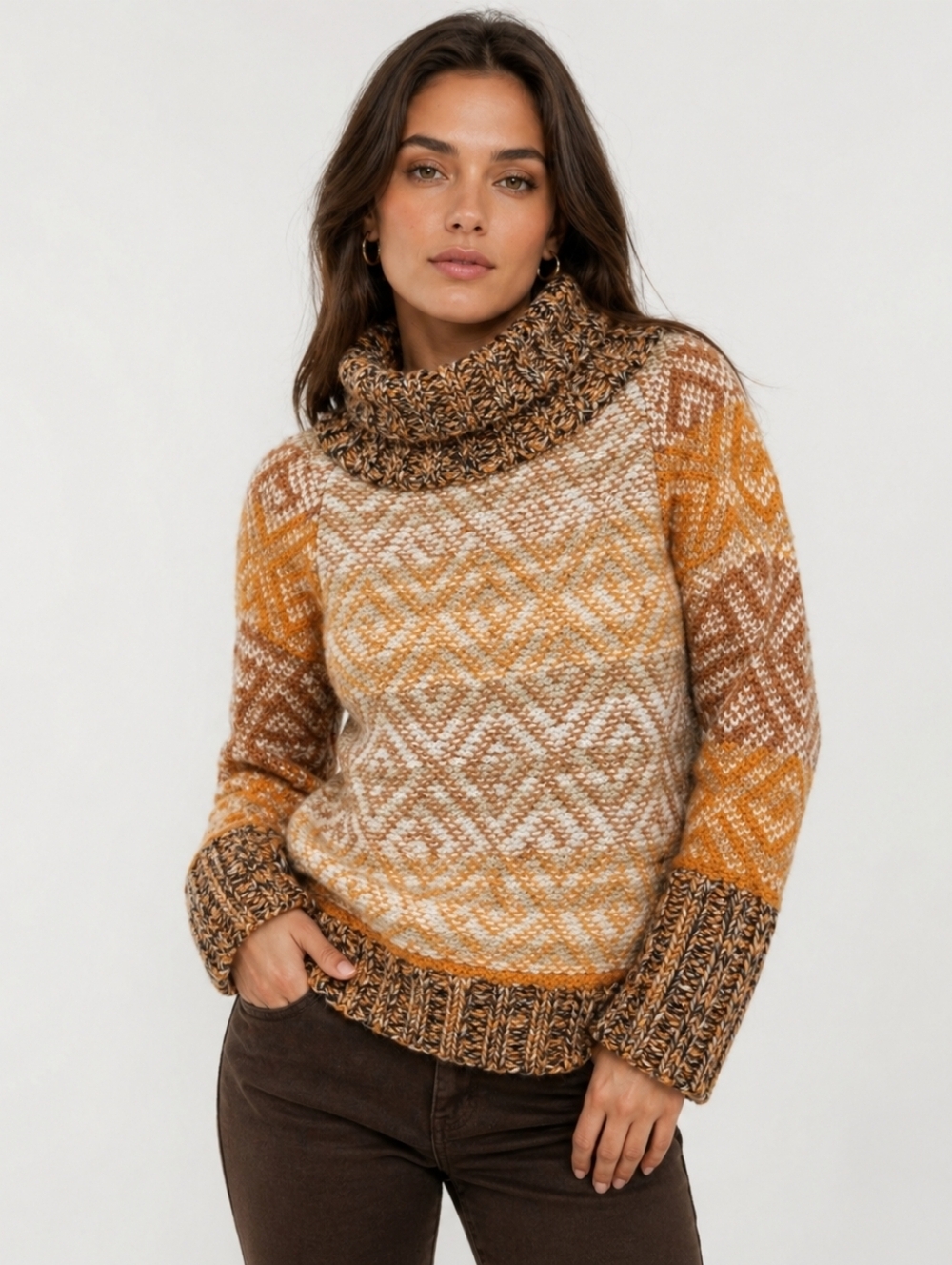 XL Desigual Chunky Oversized Cowl Neck Sweater Autumn Colors